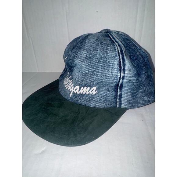 Vintage 80s Lake Kabetogama Minnesota Acid Wash Denim Suede Baseball Cap Hat - Picture 2 of 4